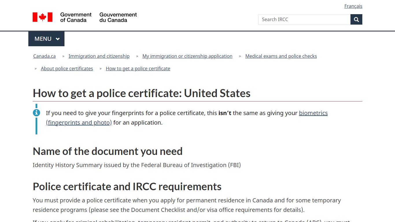 How to get a police certificate: United States - Canada.ca